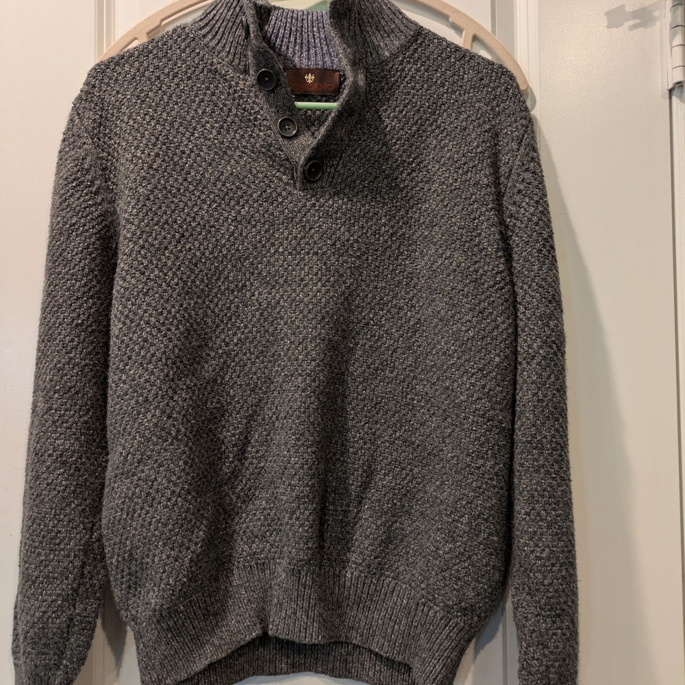 Toscano Charcoal Knit Shawl Collar Button Sweater Men’s Medium Pullover